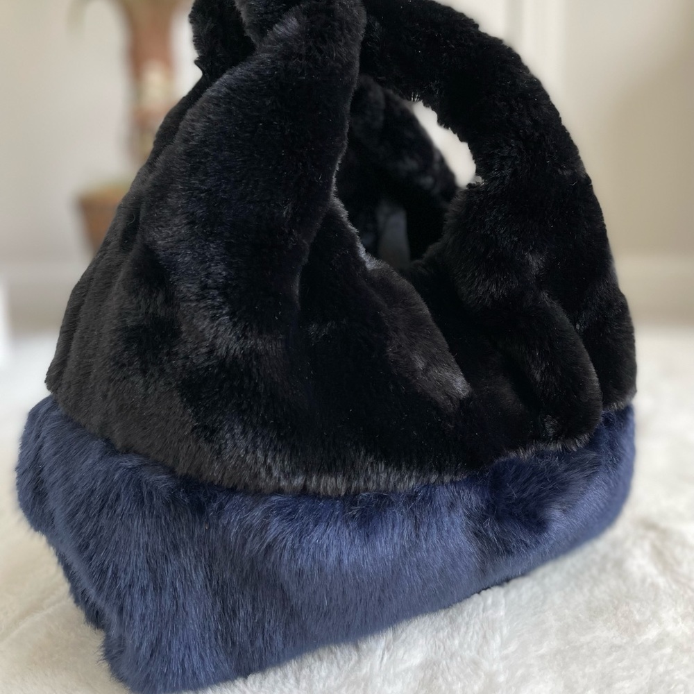 Zara black navy blue fur handle teddy bag
